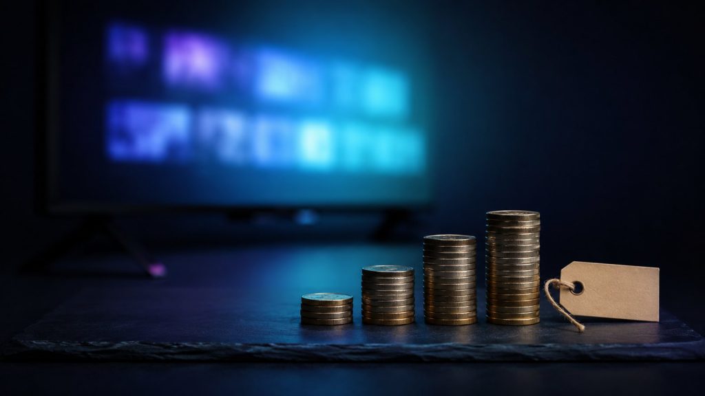 IPTV price tags and coins showing the real monthly cost of a subscription