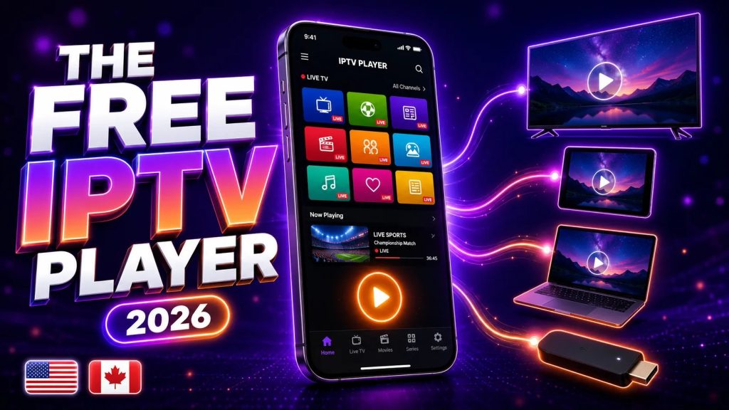 The free IPTV player in 2026 — Smarters Player Lite running on a phone, TV, tablet, laptop and streaming stick